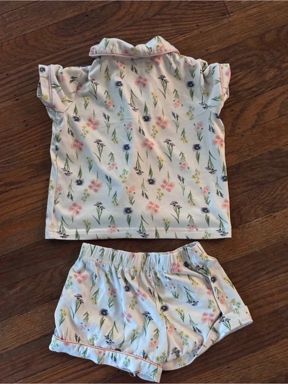 Girls' Floral Short Pajama Set - White with Pastel Florals